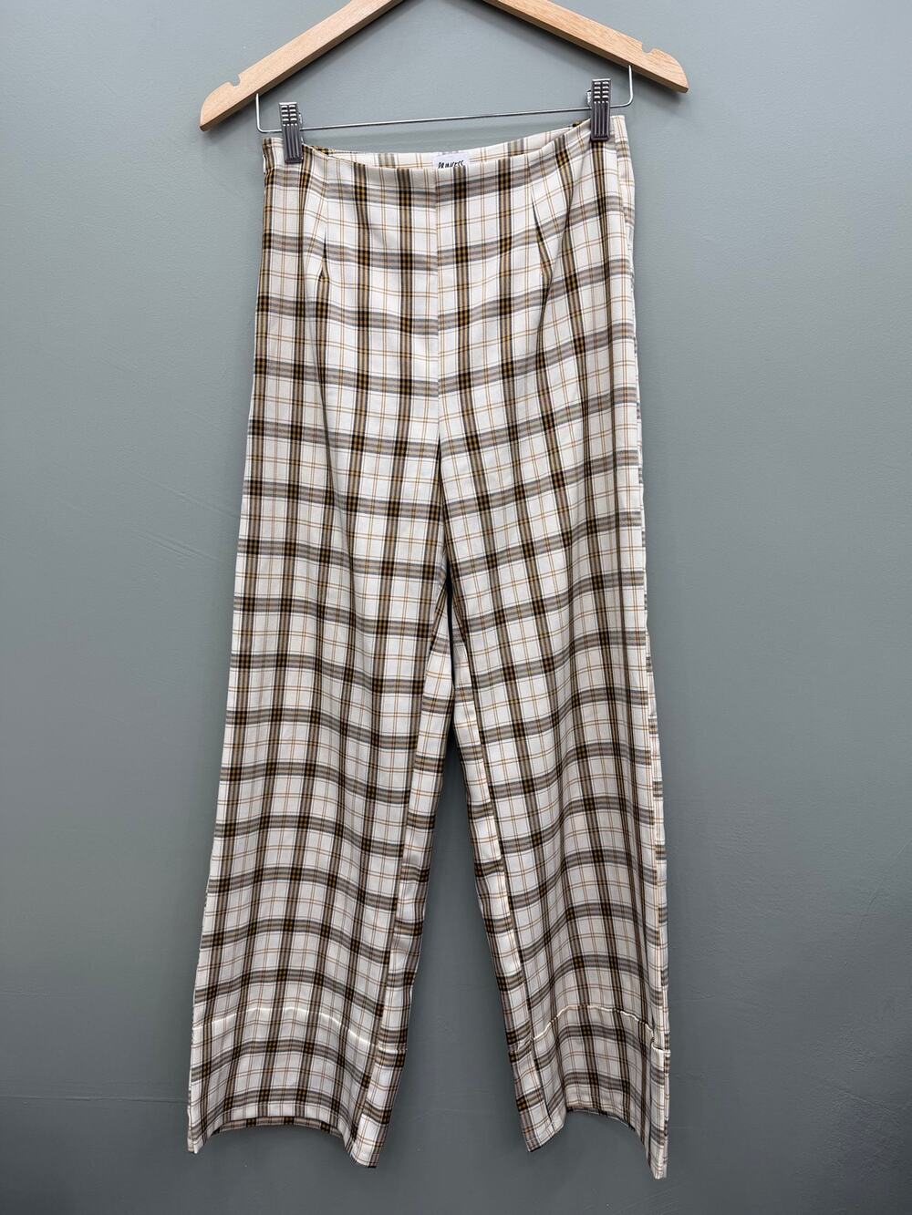 Princess Polly Plaid Wide Leg Pants Cream Brown High Rise Women's US 4
